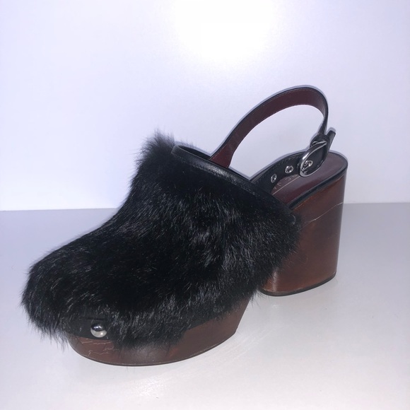 Rabbit Fur Wooden Clogs - Picture 3 of 5